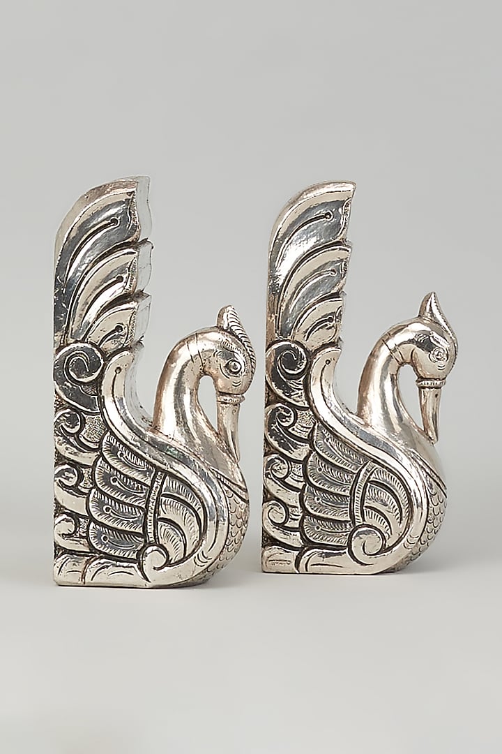 Pure Silver Cladded Peacock Pride Bookends by Creative Grains Calcutta at Pernia's Pop Up Shop
