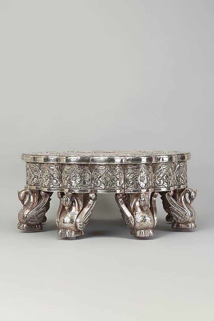 Pure Silver Cladded Round Scalloped Chowki by Creative Grains Calcutta at Pernia's Pop Up Shop