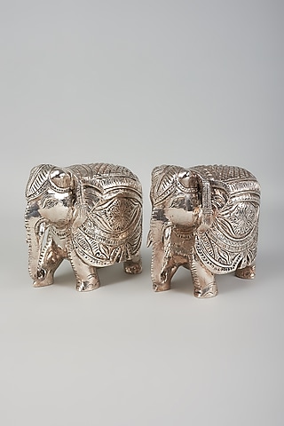 Pure Silver Cladded Moulded Elephant Showpiece Set by Creative Grains Calcutta