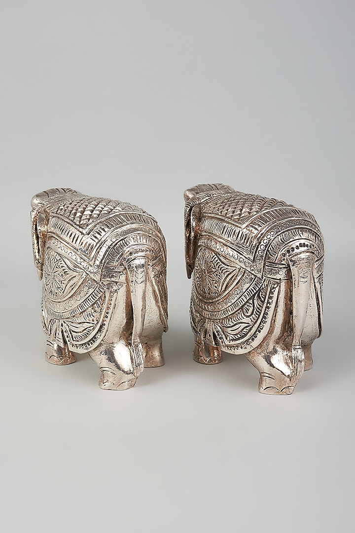 Pure Silver Cladded Moulded Elephant Showpiece Set by Creative Grains Calcutta at Pernia's Pop Up Shop