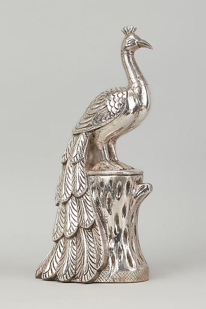 Pure Silver Cladded Peacock On Log Showpiece by Creative Grains Calcutta at Pernia's Pop Up Shop