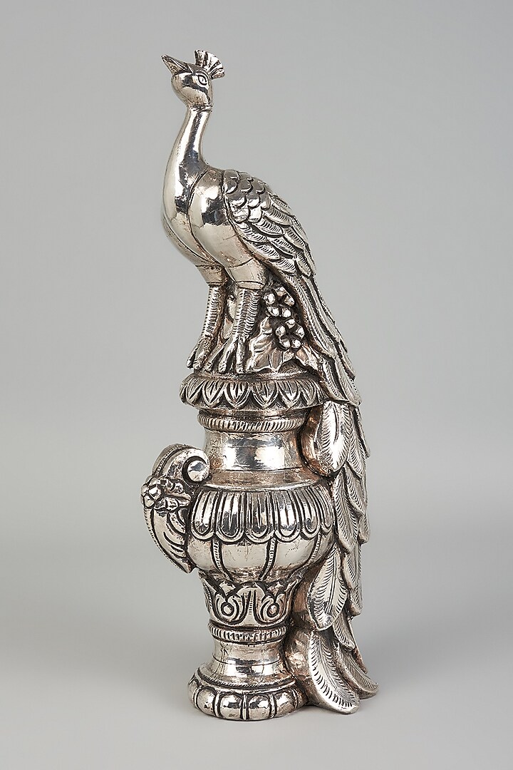 Pure Silver Cladded Peacock On Vase Showpiece by Creative Grains Calcutta