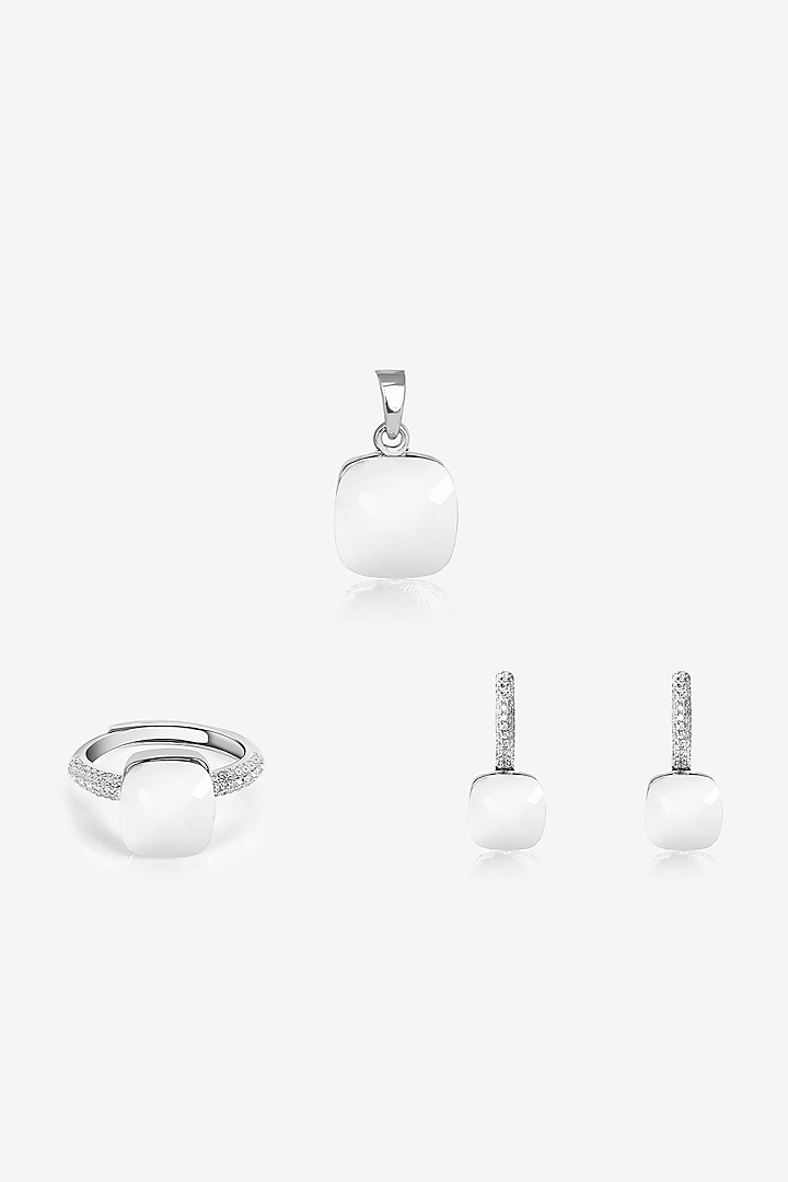 White Stone & CZ Pendant Set In Sterling Silver by TOUCH925 at Pernia's Pop Up Shop
