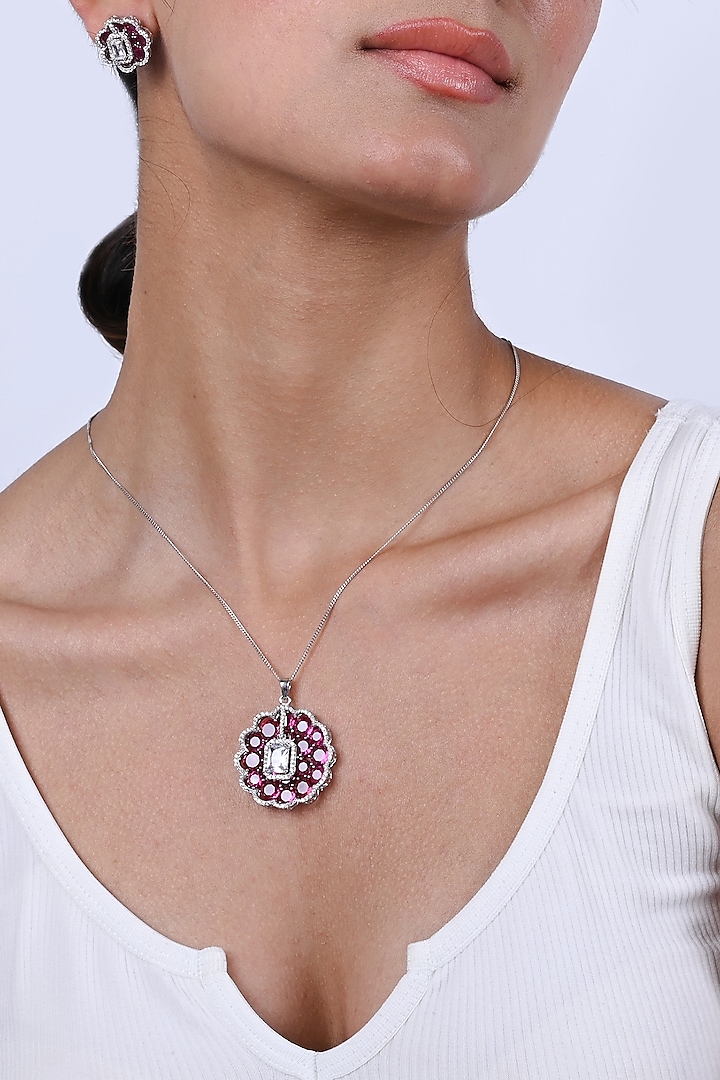 Purple Zircon & Stone Necklace Set In Sterling Silver by TOUCH925