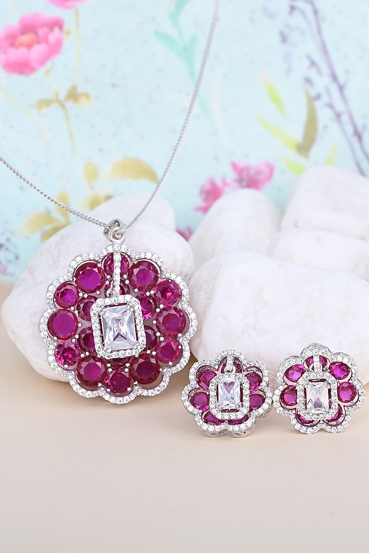 Purple Zircon & Stone Necklace Set In Sterling Silver by TOUCH925 at Pernia's Pop Up Shop