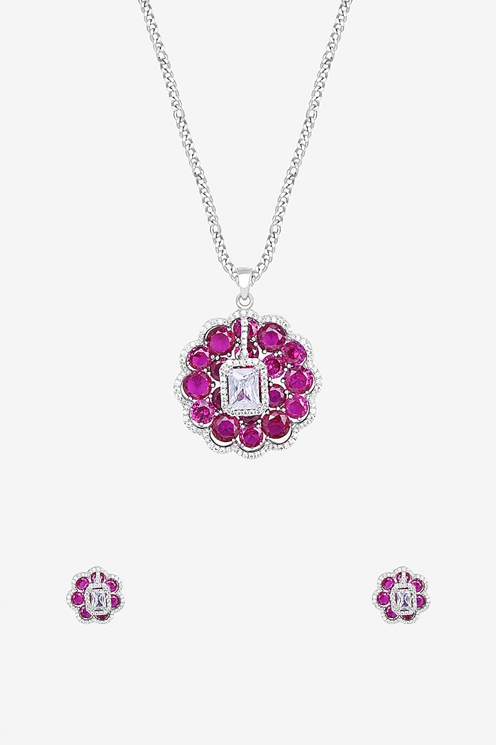 Purple Zircon & Stone Necklace Set In Sterling Silver by TOUCH925 at Pernia's Pop Up Shop