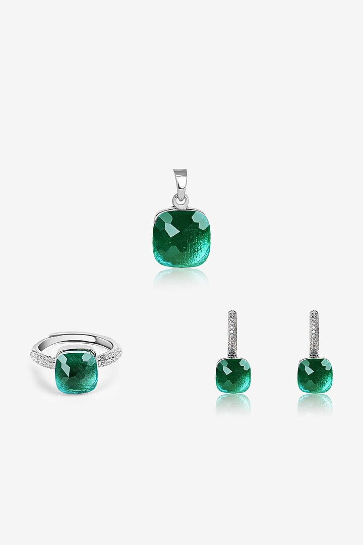 Green Stone & Zircon Pendant Set In Sterling Silver by TOUCH925 at Pernia's Pop Up Shop