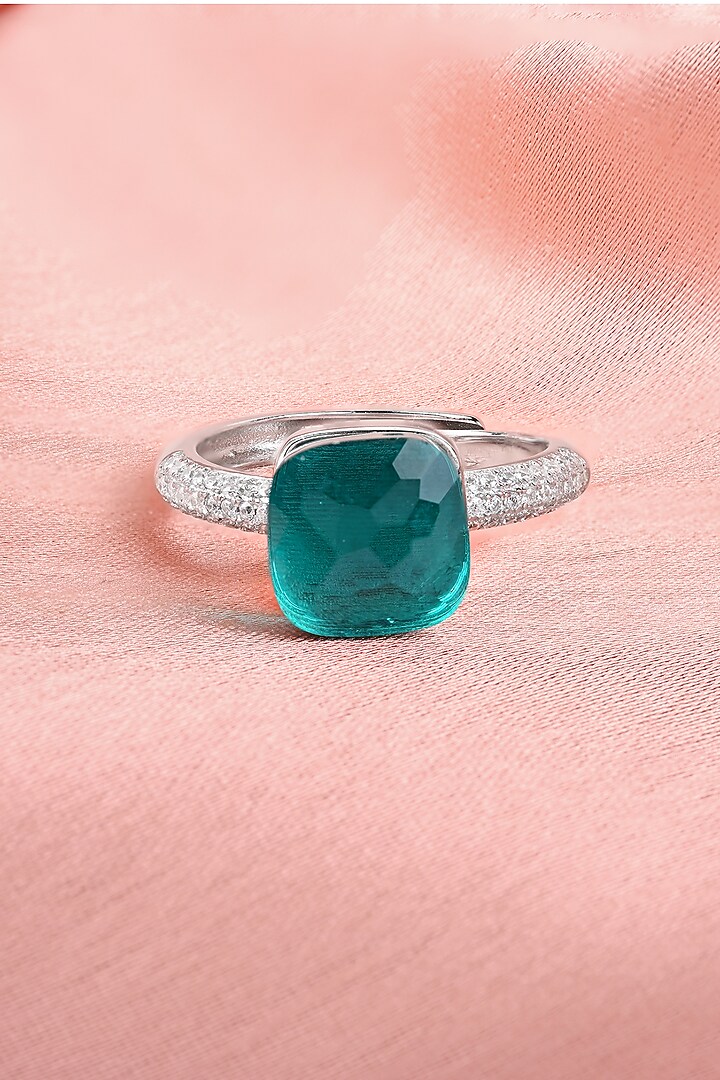 Green Stone & Zircon Pendant Set In Sterling Silver by TOUCH925 at Pernia's Pop Up Shop