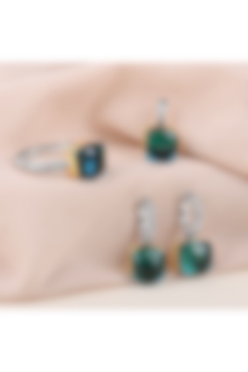 Gold Finish Green Stone & Zircon Pendant Set In Sterling Silver by TOUCH925