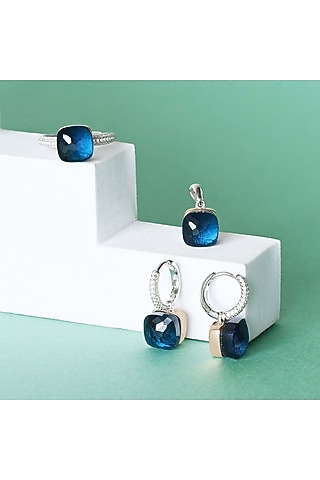 Rose Gold Finish Midnight Blue Stone & Zircon Pendant Set In Sterling Silver by TOUCH925