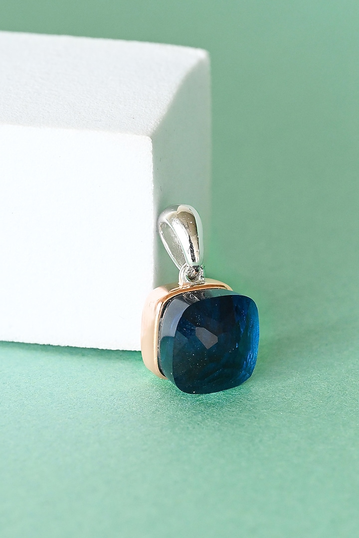 Rose Gold Finish Midnight Blue Stone & Zircon Pendant Set In Sterling Silver by TOUCH925 at Pernia's Pop Up Shop