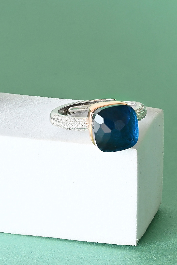 Rose Gold Finish Midnight Blue Stone & Zircon Pendant Set In Sterling Silver by TOUCH925 at Pernia's Pop Up Shop