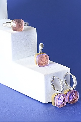 Gold Finish Purple Stone & Zircon Pendant Set In Sterling Silver by TOUCH925