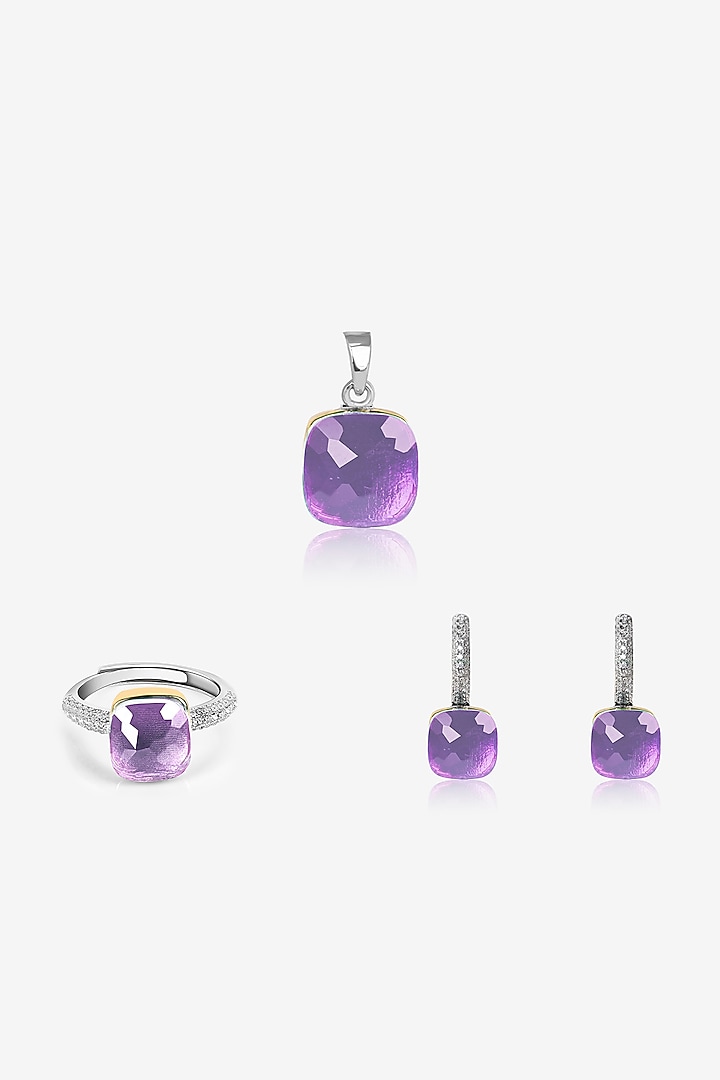 Gold Finish Purple Stone & Zircon Pendant Set In Sterling Silver by TOUCH925 at Pernia's Pop Up Shop