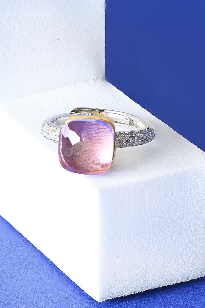 Gold Finish Purple Stone & Zircon Pendant Set In Sterling Silver by TOUCH925 at Pernia's Pop Up Shop