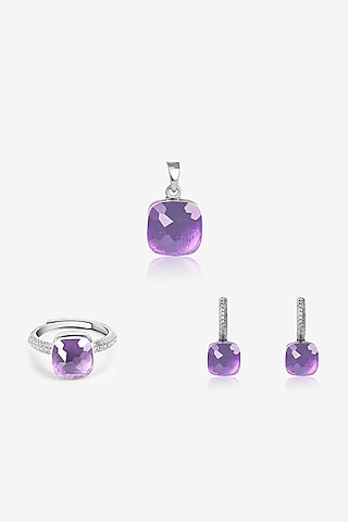 Purple Stone & Zircon Pendant Set In Sterling Silver by TOUCH925
