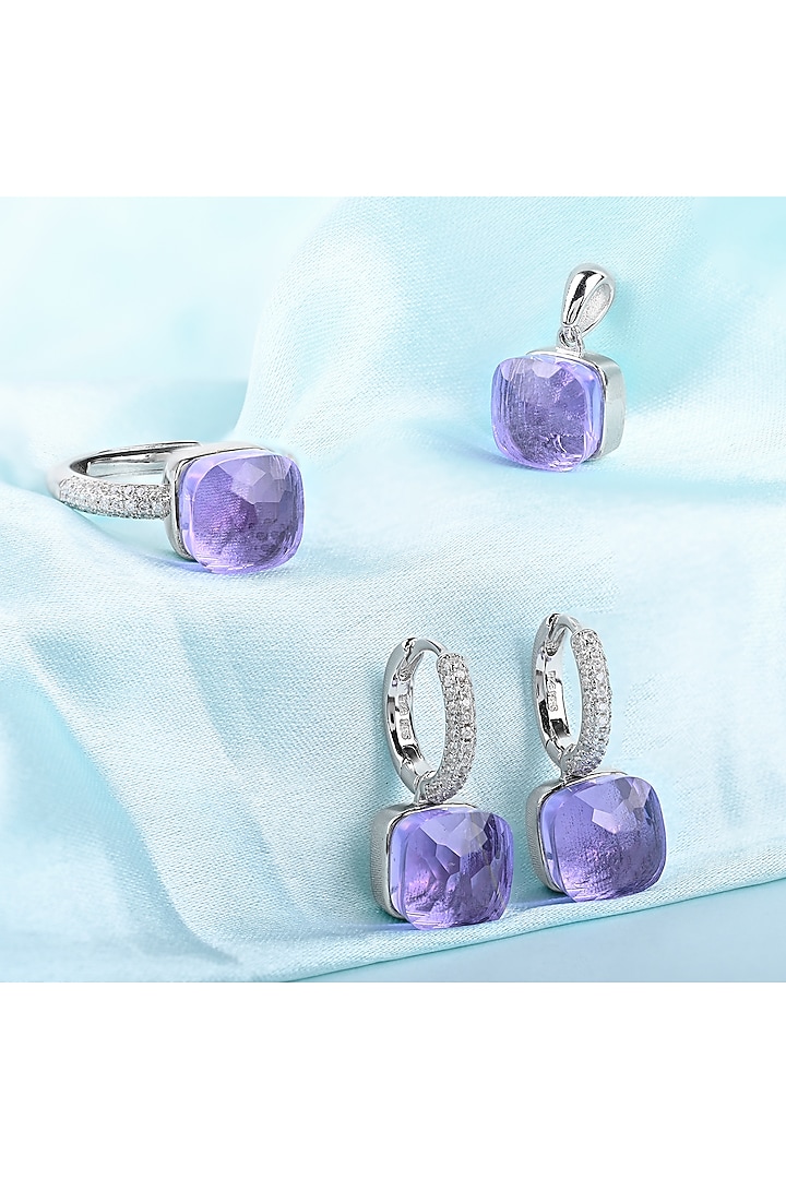 Purple Stone & Zircon Pendant Set In Sterling Silver by TOUCH925 at Pernia's Pop Up Shop