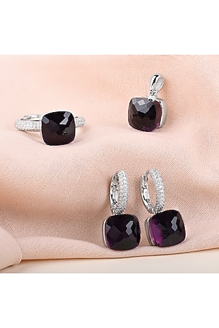 Purple Stone & Zircon Pendant Set In Sterling Silver by TOUCH925
