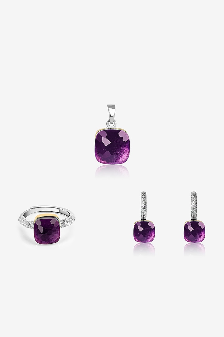 Gold Finish Purple Stone & Zircon Pendant Set In Sterling Silver by TOUCH925