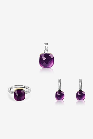 Gold Finish Purple Stone & Zircon Pendant Set In Sterling Silver by TOUCH925