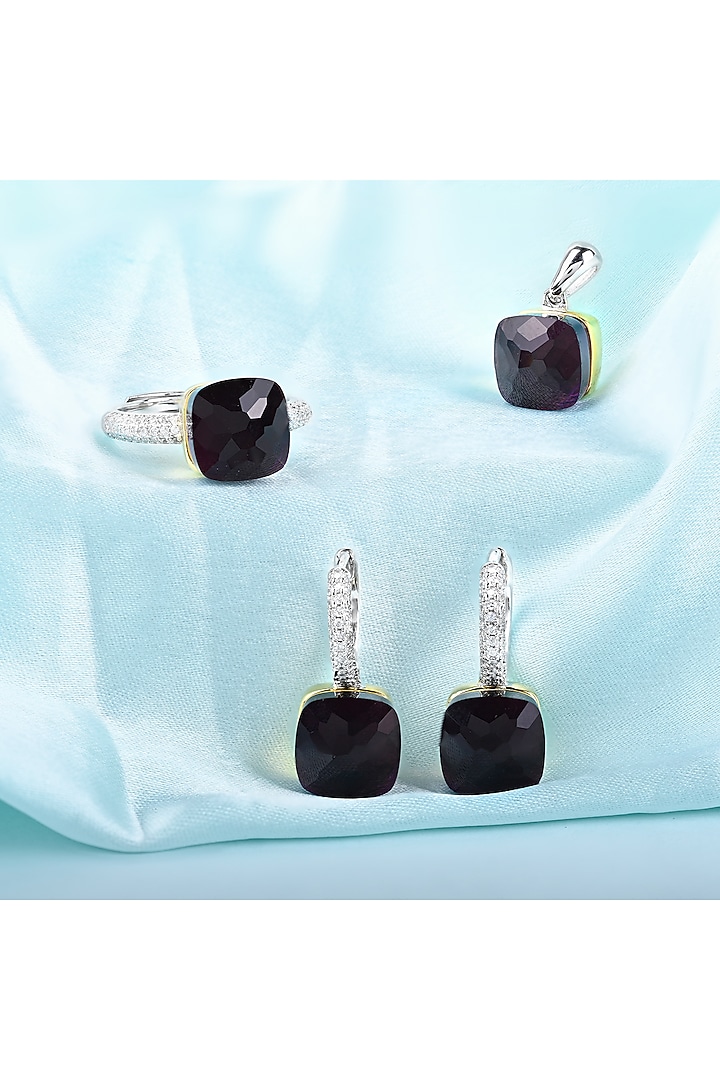 Gold Finish Purple Stone & Zircon Pendant Set In Sterling Silver by TOUCH925 at Pernia's Pop Up Shop