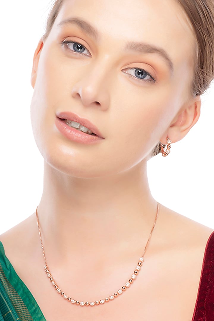 Rose Gold Finish Cubic Zirconia Beaded Necklace Set In Sterling Silver by TOUCH925