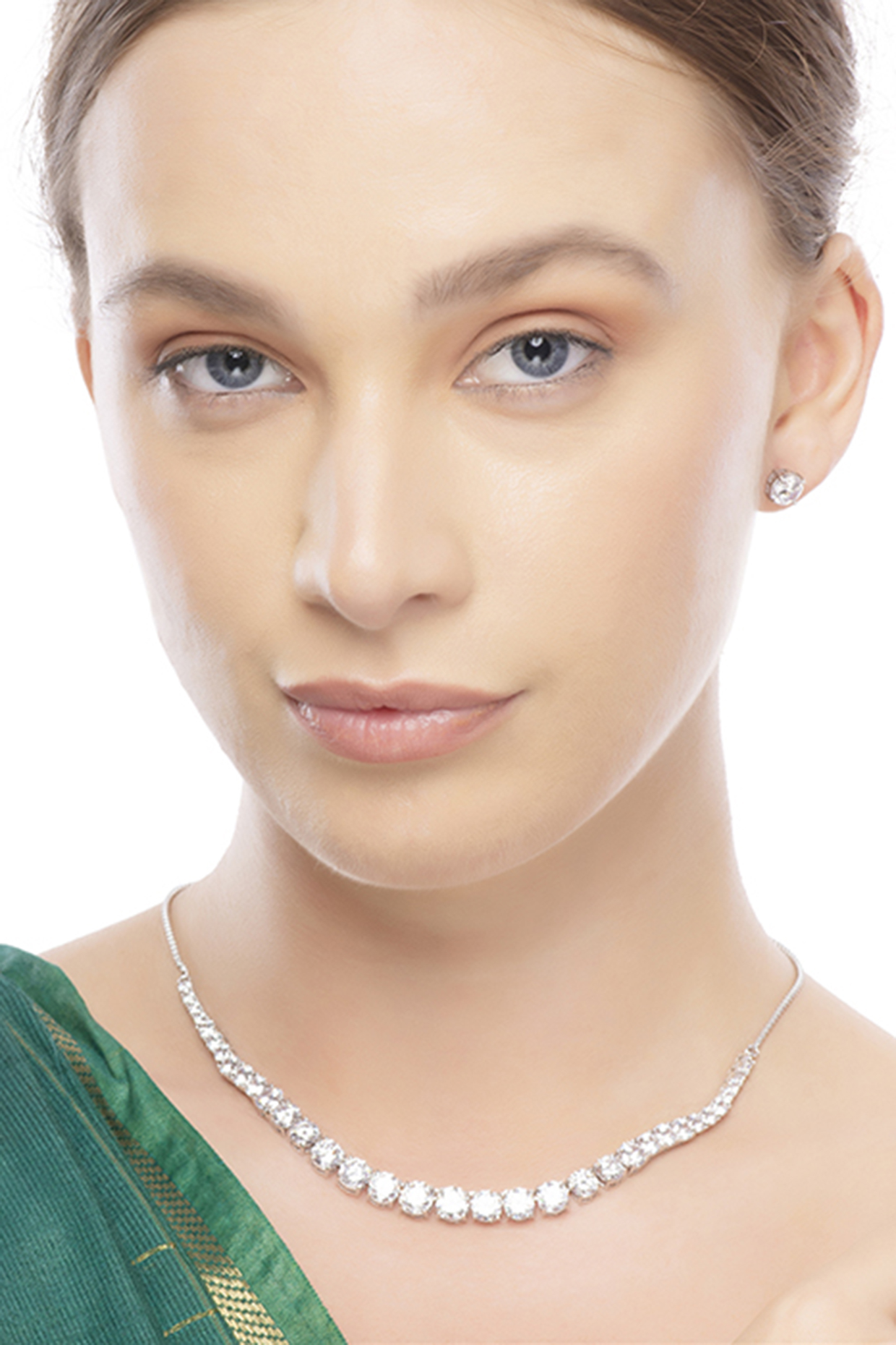 Silver Finish Cubic Zirconia Necklace Set In Sterling Silver