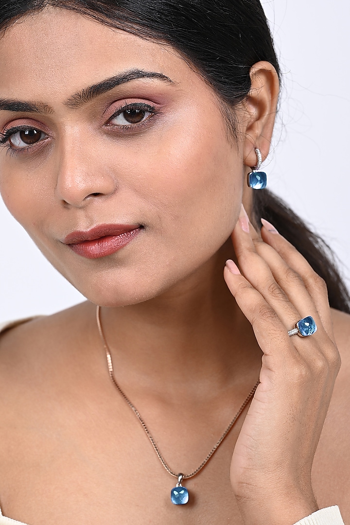 Sky Blue Stone & CZ Pendant Set In Sterling Silver by TOUCH925