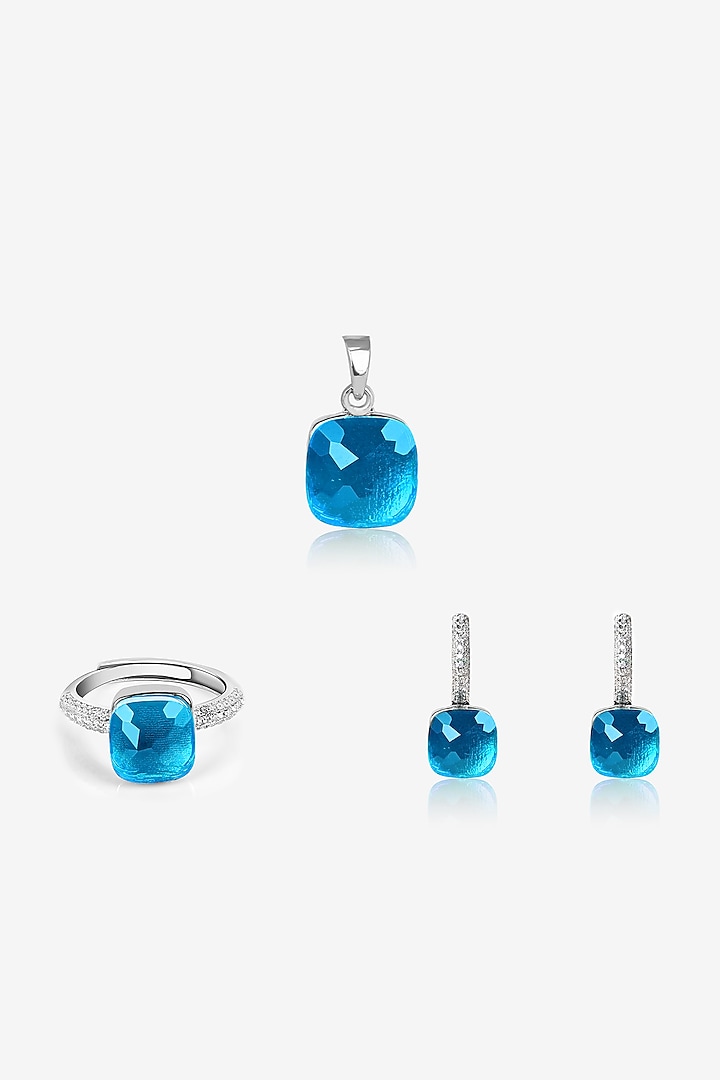 Sky Blue Stone & CZ Pendant Set In Sterling Silver by TOUCH925 at Pernia's Pop Up Shop