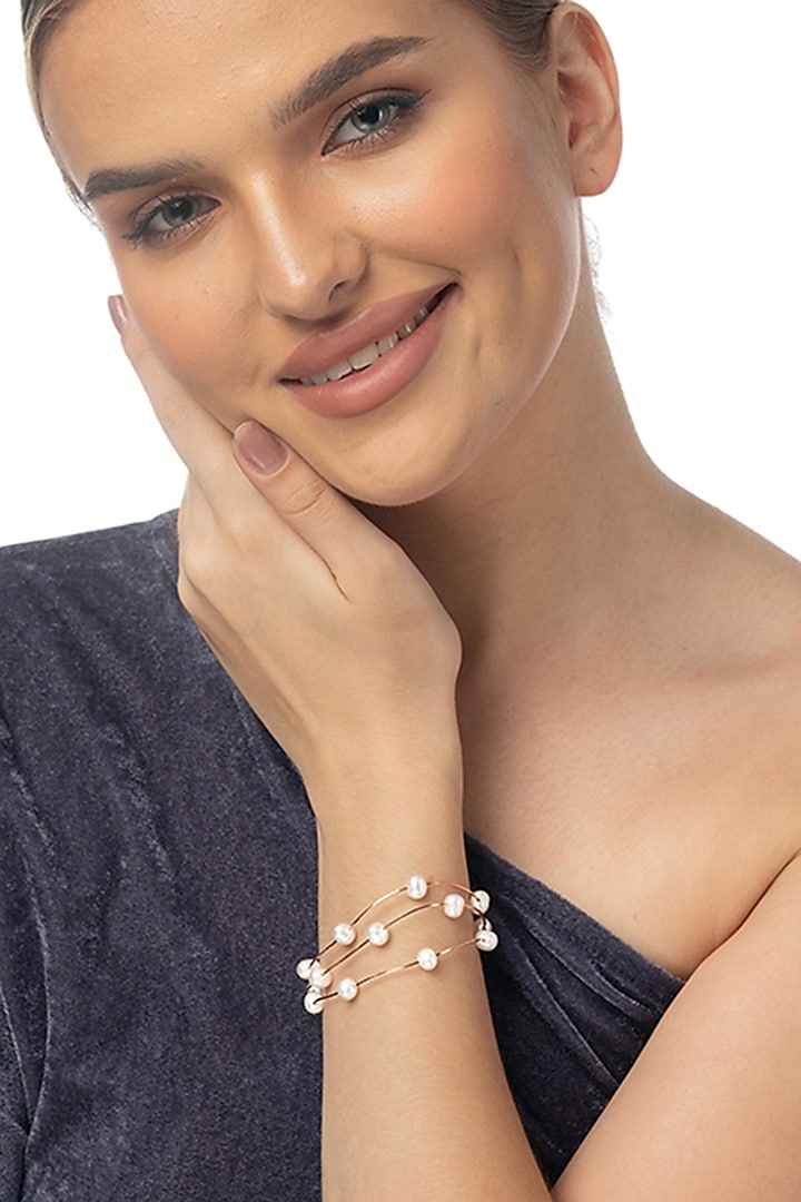 Rose Gold Finish Pearl Bracelet In Sterling Silver by TOUCH925 at Pernia's Pop Up Shop