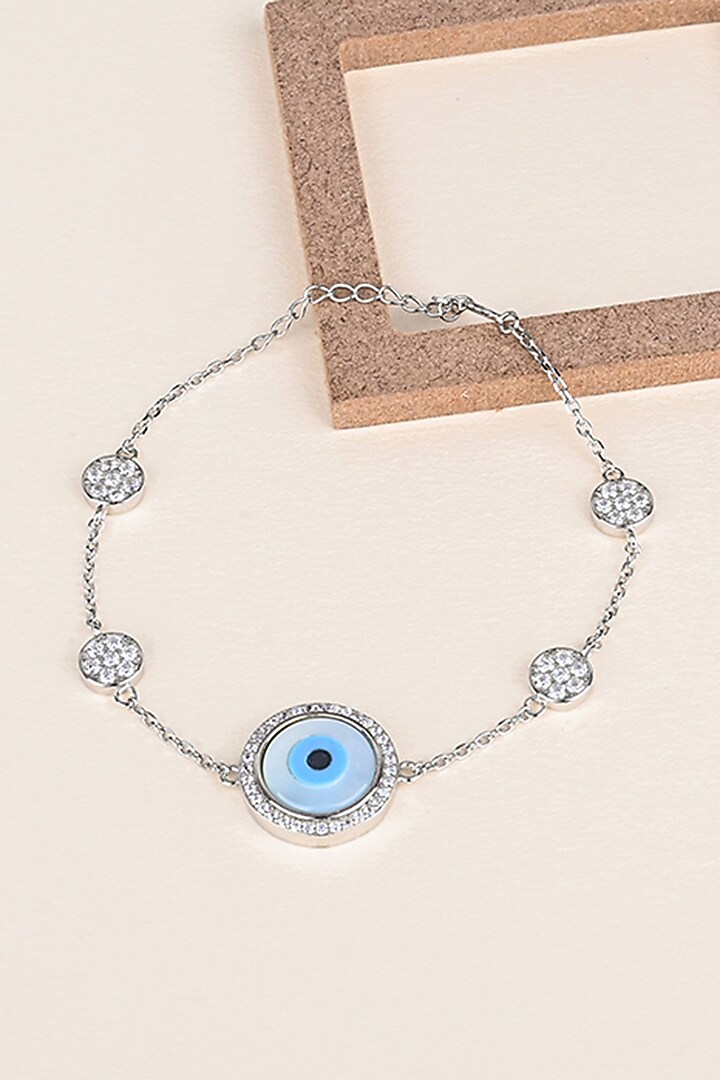 White Finish Zircon Evil Eye Bracelet In Sterling Silver by TOUCH925 at Pernia's Pop Up Shop