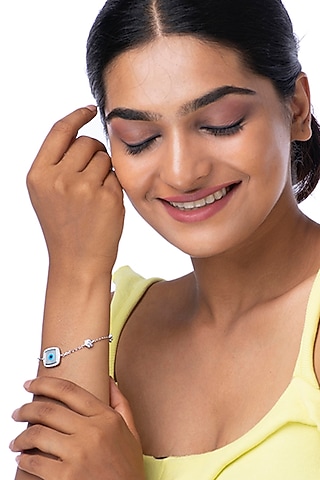 White Finish Zircon Evil Eye Bracelet In Sterling Silver by TOUCH925