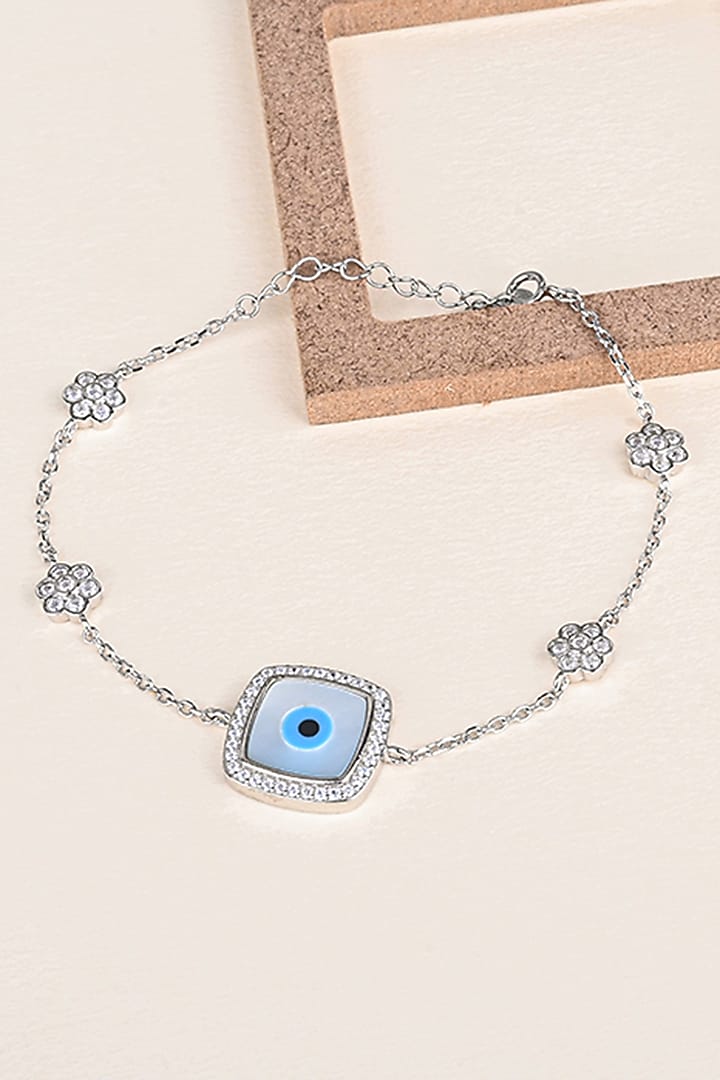 White Finish Zircon Evil Eye Bracelet In Sterling Silver by TOUCH925 at Pernia's Pop Up Shop