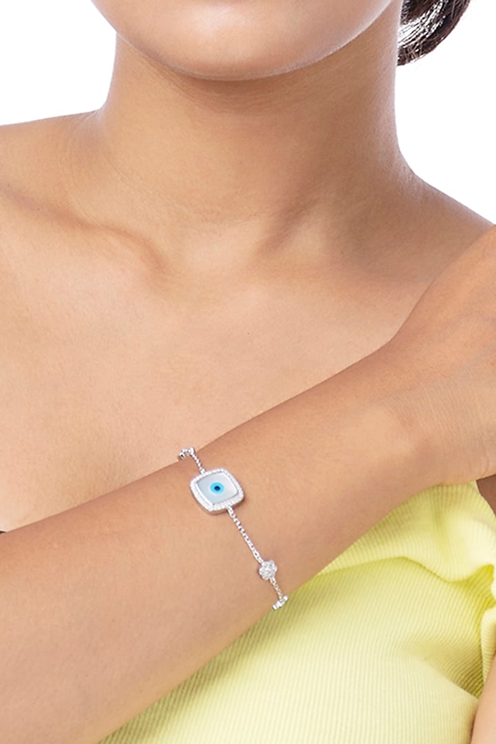 White Finish Zircon Evil Eye Bracelet In Sterling Silver by TOUCH925 at Pernia's Pop Up Shop