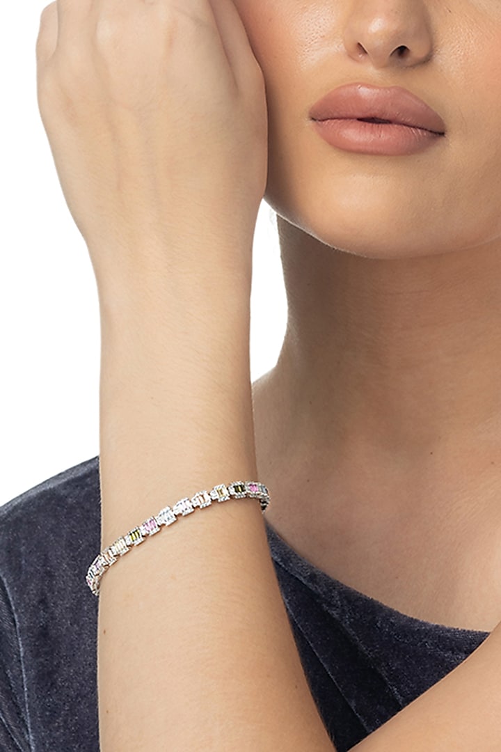 White Finish Zircon Tennis Bracelet In Sterling Silver by TOUCH925