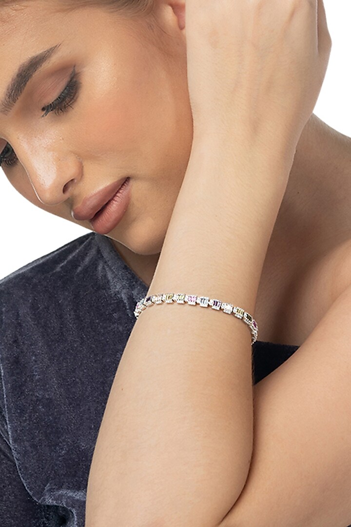 White Finish Zircon Tennis Bracelet In Sterling Silver by TOUCH925 at Pernia's Pop Up Shop
