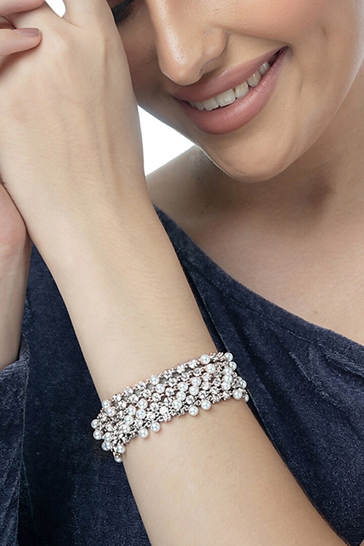 White Finish Zircon Bracelet In Sterling Silver by TOUCH925