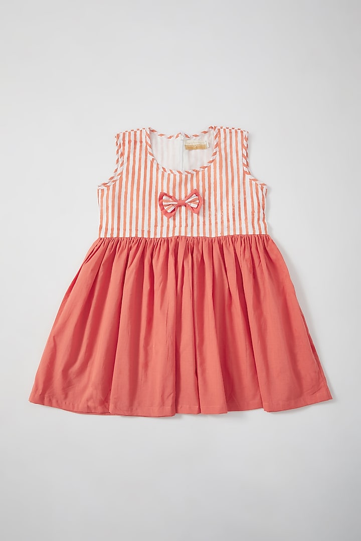 Georgia Peach Hand Block Printed Dress For Girls by THE COTTON STAPLE