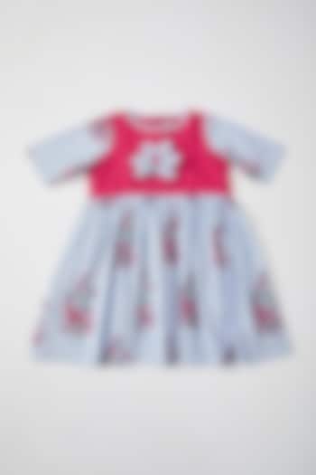 Powder Blue Hand Block Printed Dress For Girls by THE COTTON STAPLE