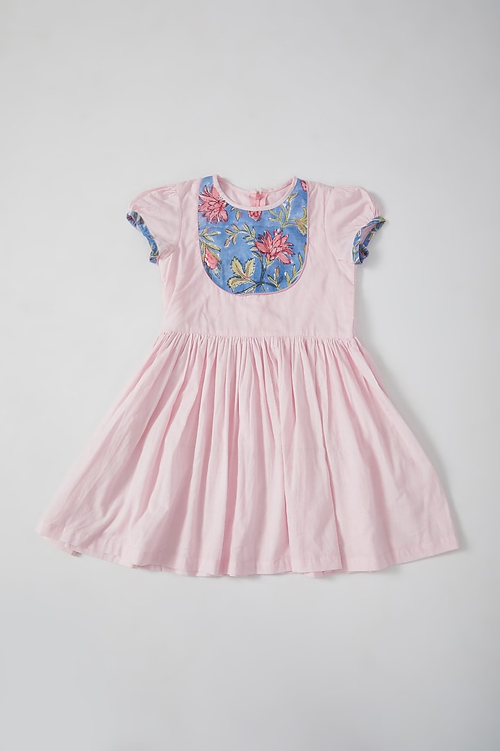 Crystal Pink Hand Block Printed Dress For Girls by THE COTTON STAPLE
