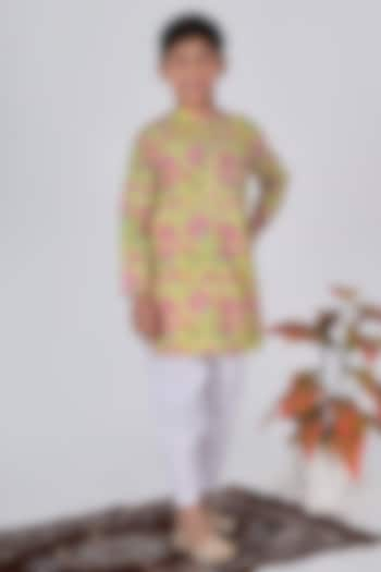 Yellow Cotton Floral Printed Kurta Set For Boys by THE COTTON STAPLE at Pernia's Pop Up Shop