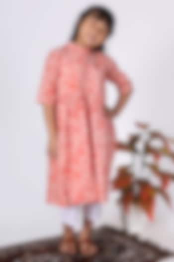 Orange Cotton Floral Printed Kurta Set For Girls by THE COTTON STAPLE at Pernia's Pop Up Shop