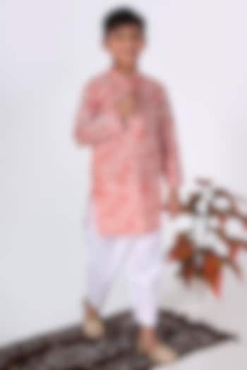 Orange Cotton Floral Printed Kurta Set For Boys by THE COTTON STAPLE at Pernia's Pop Up Shop