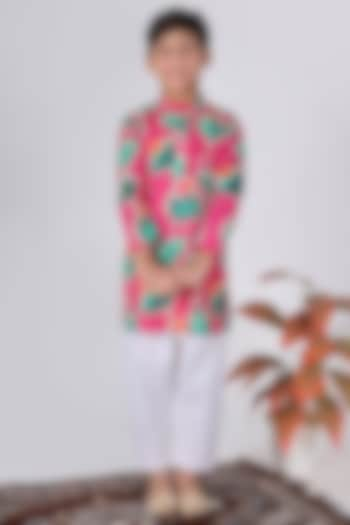 Pink Cotton Floral Printed Kurta Set For Boys by THE COTTON STAPLE at Pernia's Pop Up Shop