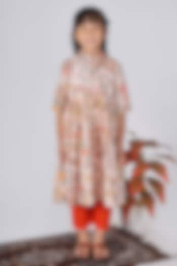 Beige Cotton Floral Printed Kurta Set For Girls by THE COTTON STAPLE at Pernia's Pop Up Shop