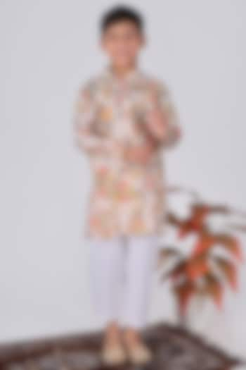 Beige Cotton Floral Printed Kurta Set For Boys by THE COTTON STAPLE at Pernia's Pop Up Shop