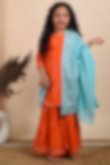 Orange Sharara Set With Gota Work For Girls by THE COTTON STAPLE at Pernia's Pop Up Shop