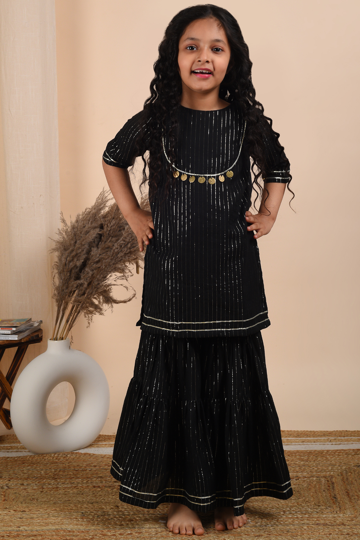 Black Sharara Set With Gota Work For Girls by THE COTTON STAPLE at Pernia's Pop Up Shop