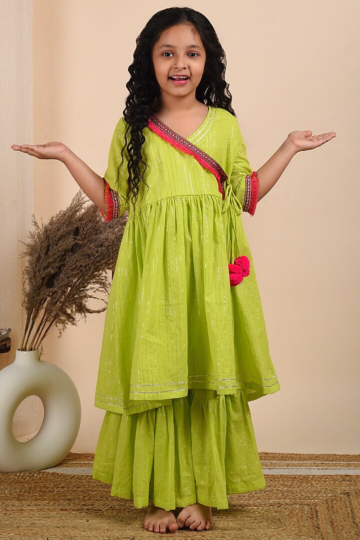 Lime Sharara Set With Lace Work For Girls by THE COTTON STAPLE