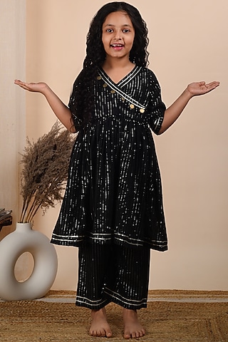 Black Angrakha Kurta Set